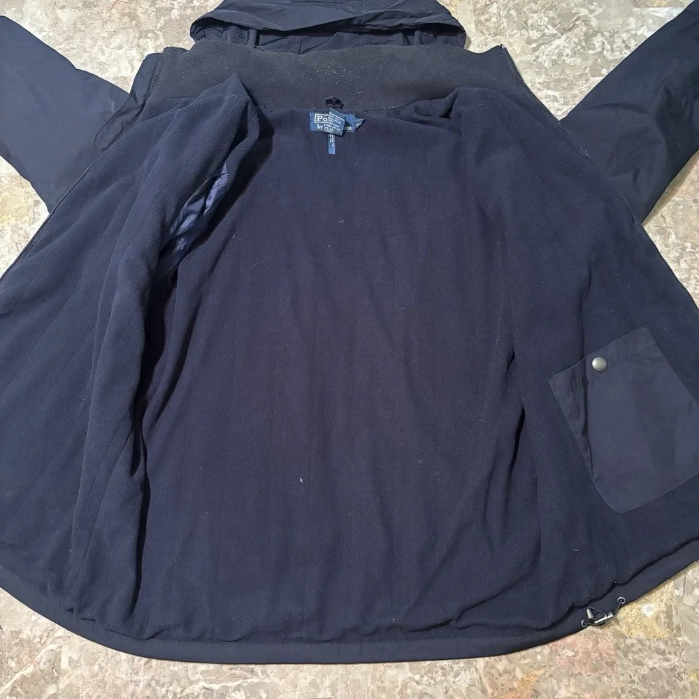 Polo Ralph Lauren Jacket Mens Large Blue Packable Hood Fleece Lined Full Zip